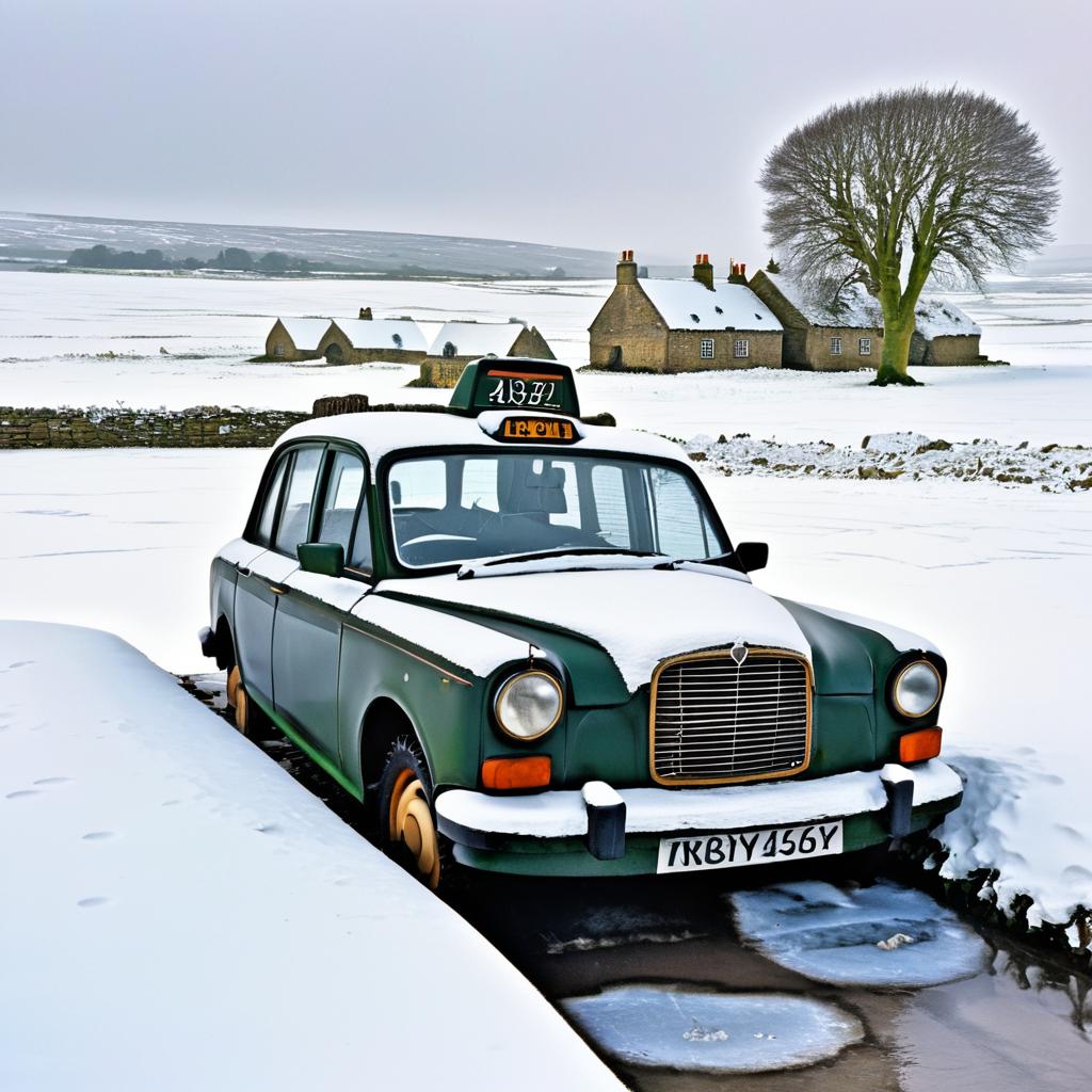 1980s British Taxi Frozen in Snow