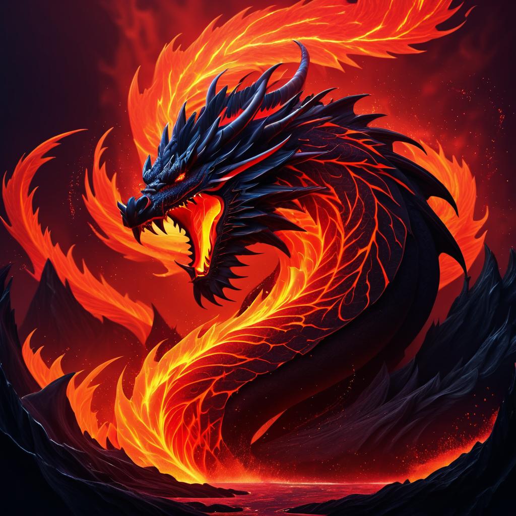 Fierce Dragon Erupting from Volcano