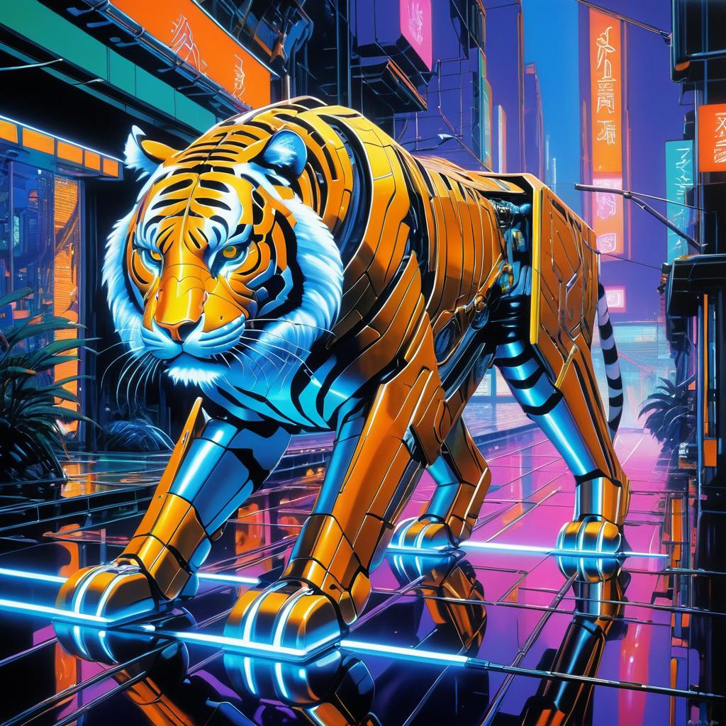 Surreal Robotic Tiger in Urban Jungle