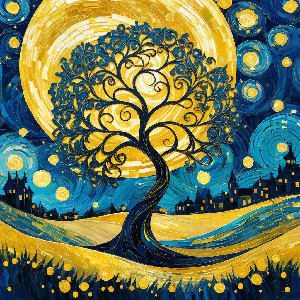 Dreamy Van Gogh Tree Under Starry Sky