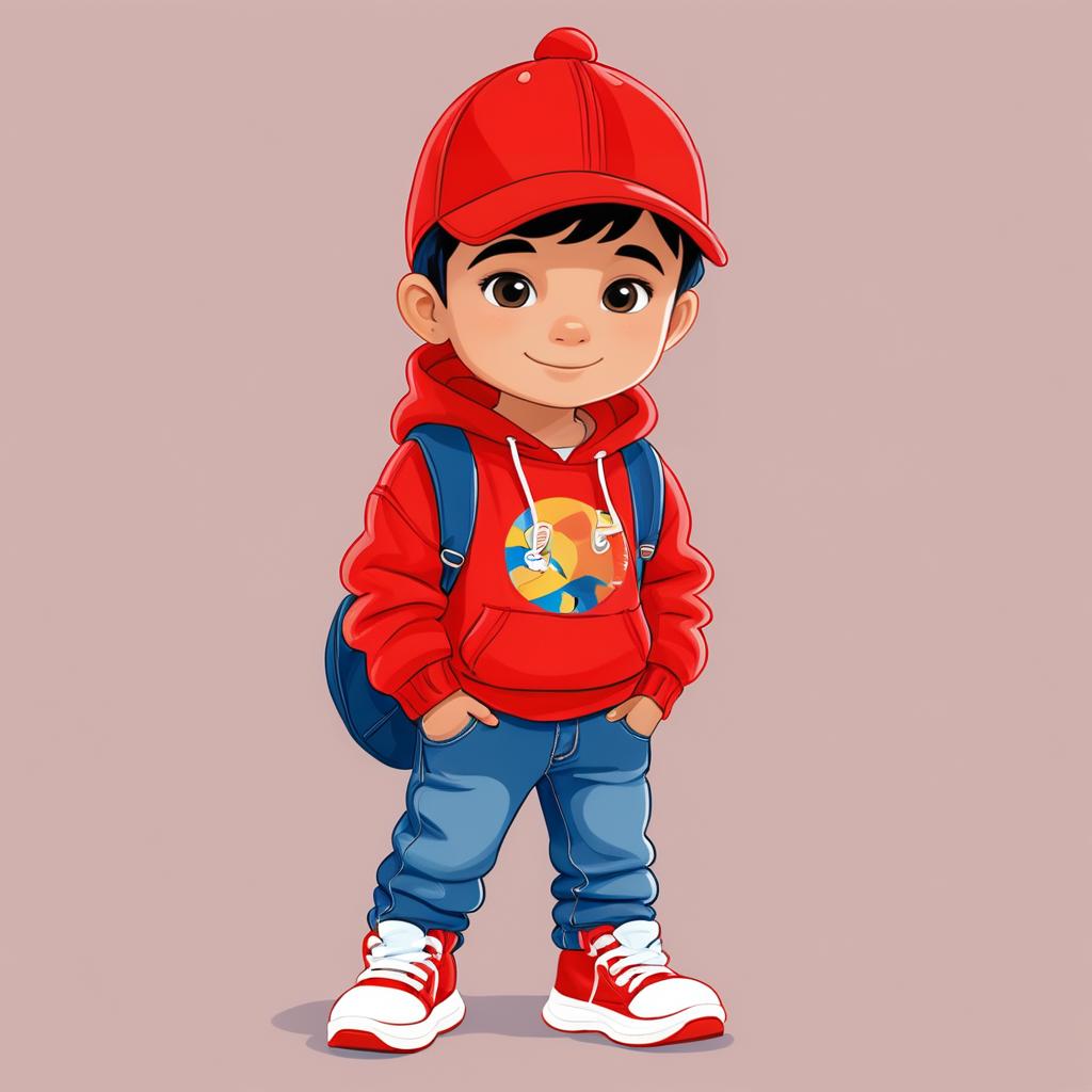 Playful Boy in Red Hoodie and Cap