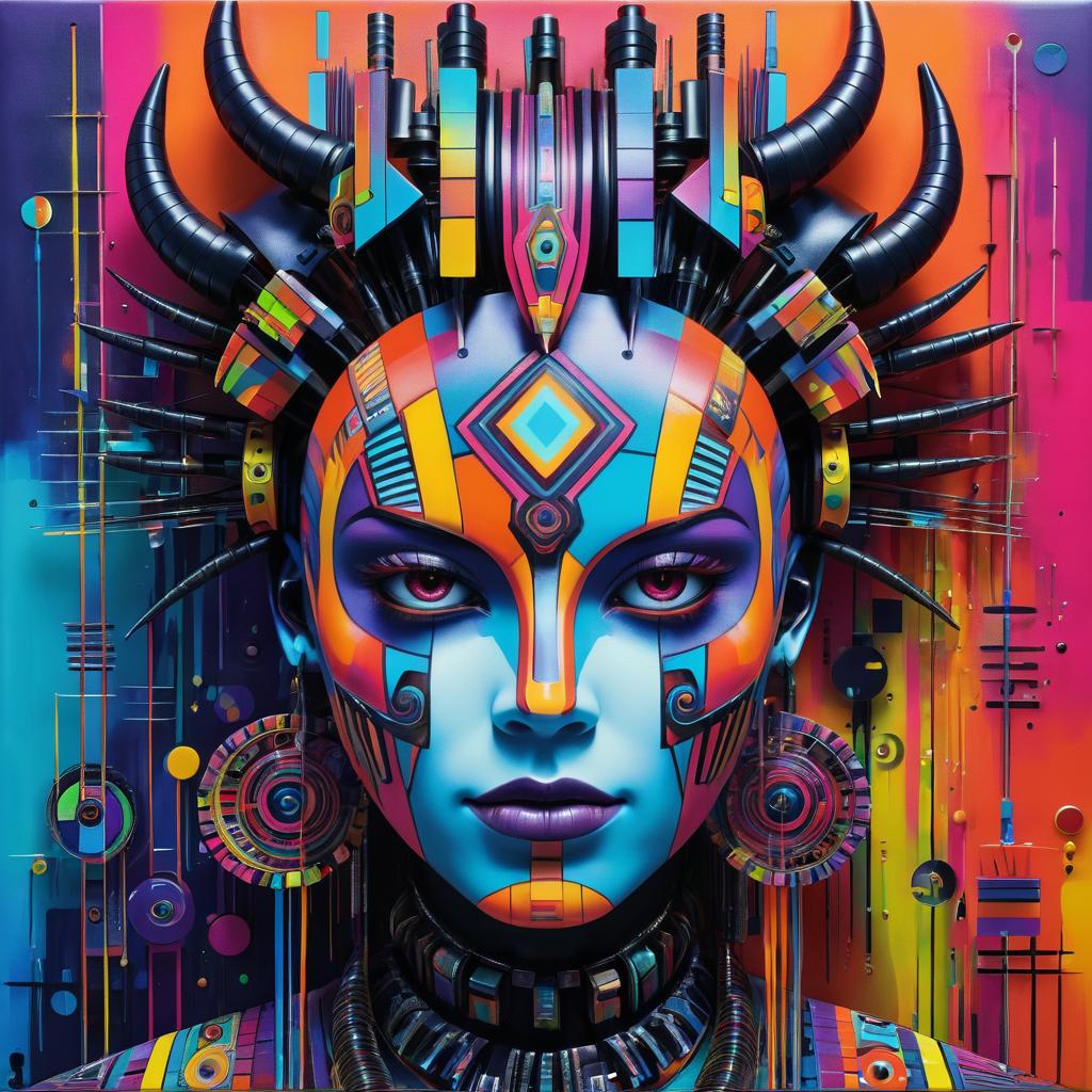 Colorful Robot Art with Abstract Hairdo