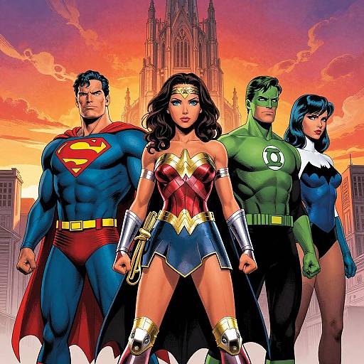 Retro Justice League Heroic Scene