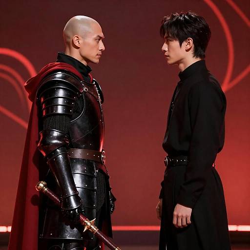 Dramatic Red-Lit Confrontation Between Two Men