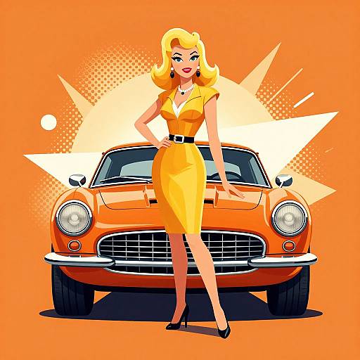 60s Pin-Up with Retro Sports Car