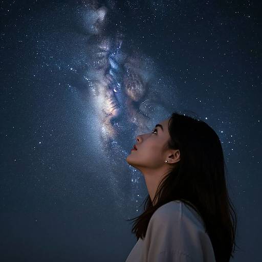 Woman Gazing at Majestic Night Sky