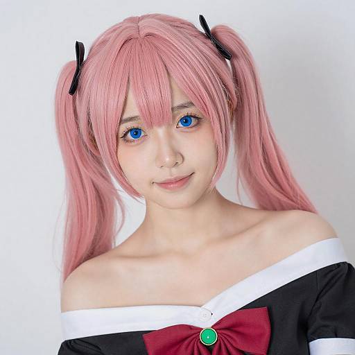 Portrait of Young Woman with Pink Twin-Tails