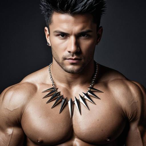 Muscular Man with Spiky Hair and Spiked Necklace