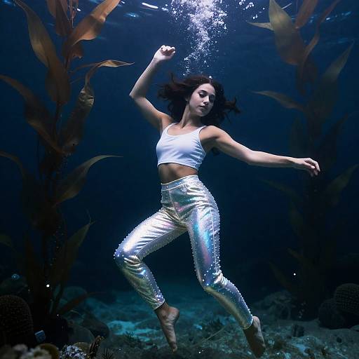 Underwater dancer in iridescent disco pants