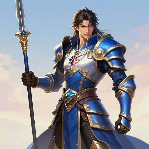 Heroic Warrior in Blue and Gold Armor