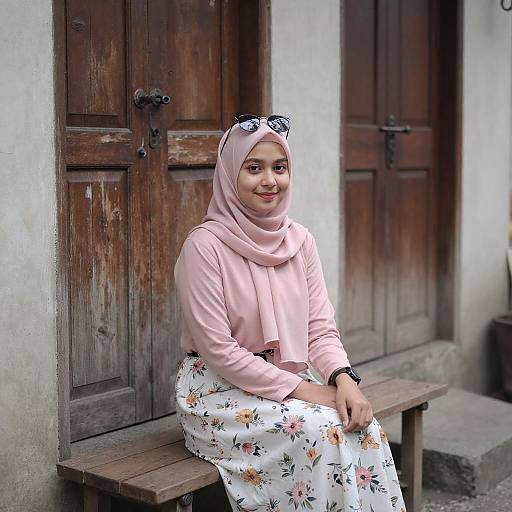 Young Woman in Pink Hijab in Rustic Alley