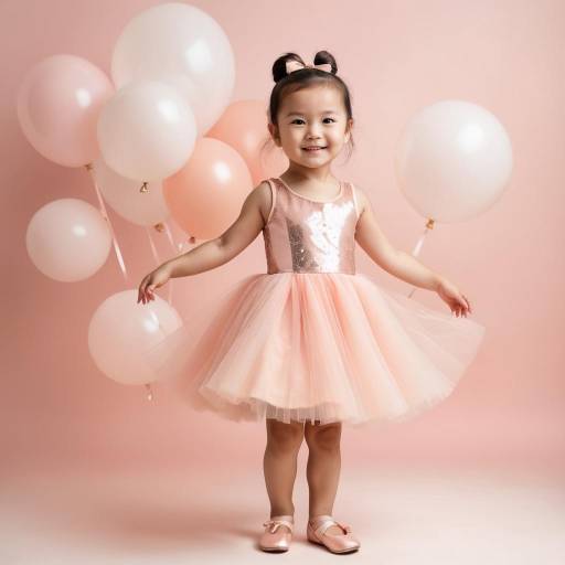 Little Girl in Pink Dress with Balloons