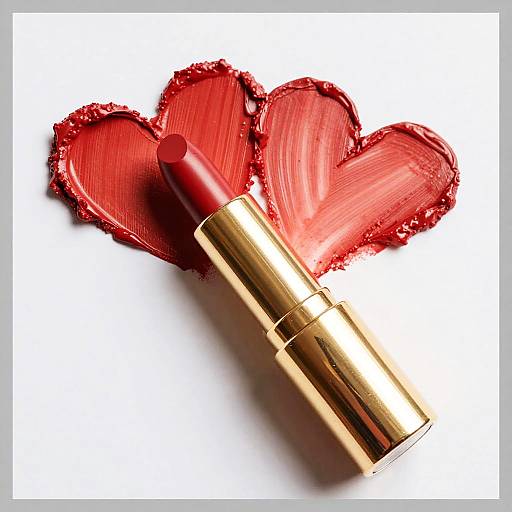 Gold Lipstick with Red Heart Smears
