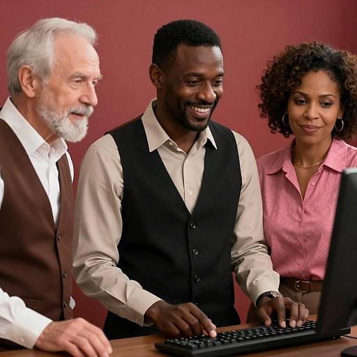 Diverse Professionals Collaborating at Computer