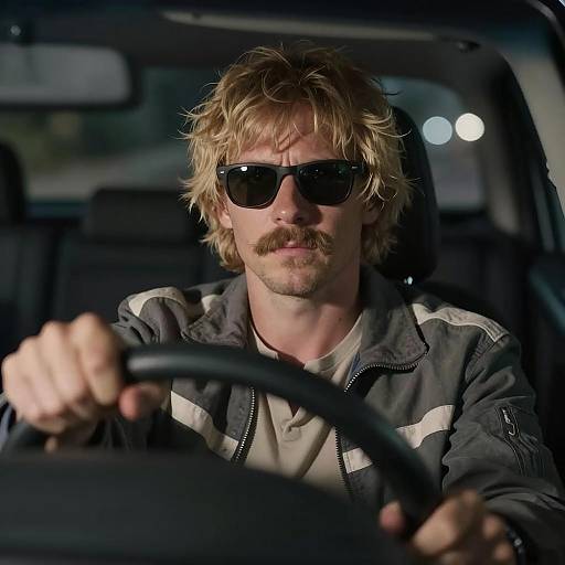 Nighttime Drive: Man with Shaggy Hair
