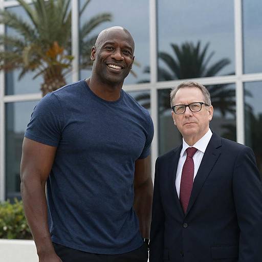 Diverse Duo Outside a Modern Building