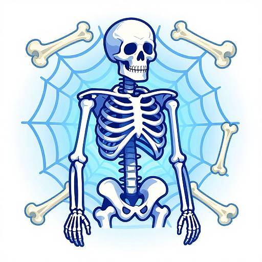 Glowing Blue Skeleton with Spider Web