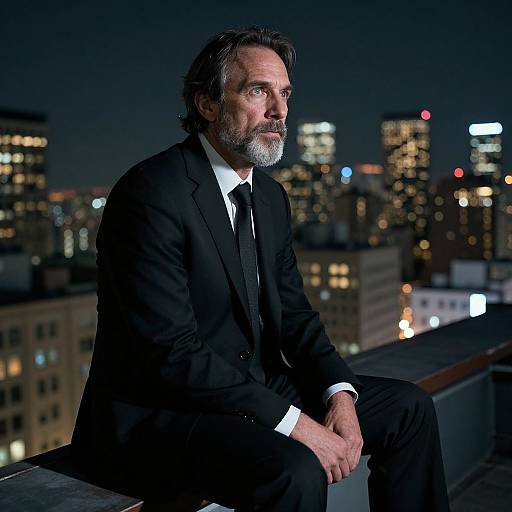 Mature Man on Rooftop at Night