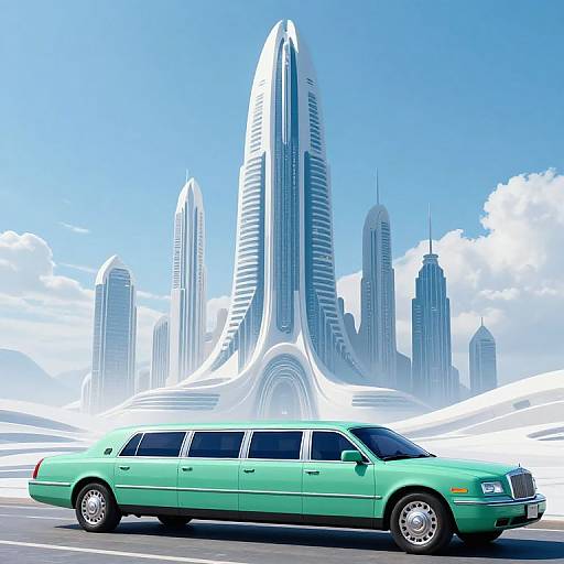 Dystopian Skyscraper City Inside Limousine