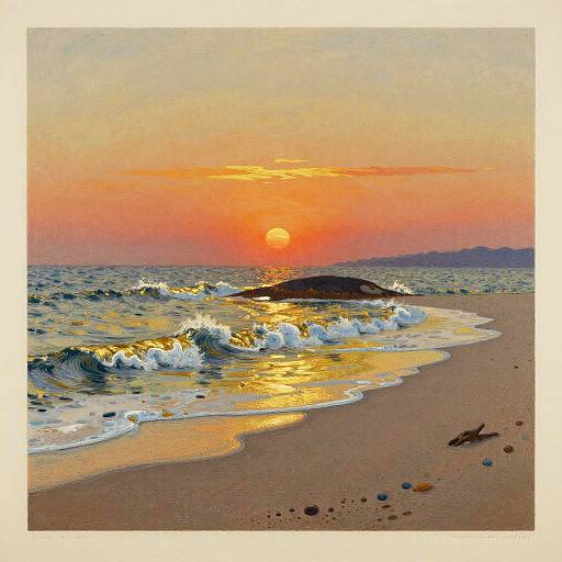 Golden Icy Waves at Sunset Print