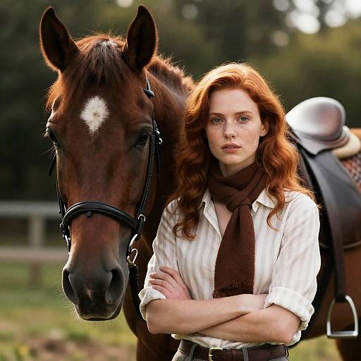 Confident Redhead with Brown Horse