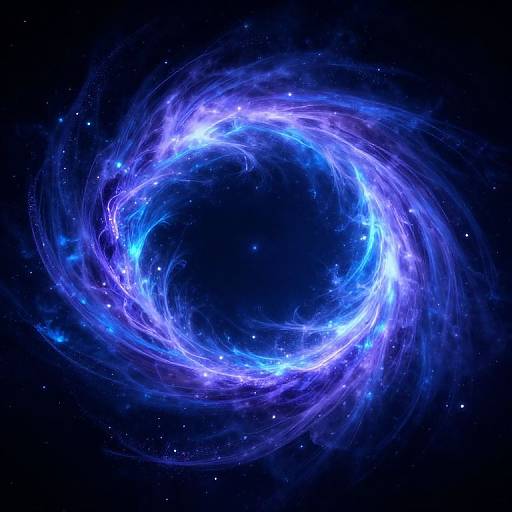 Digital artwork of a glowing, blue, swirling vortex in a dark, star-filled space, creating a cosmic, mesmerizing effect.