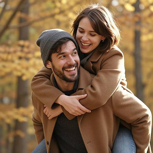 Warm Candid Autumn Couple Hug