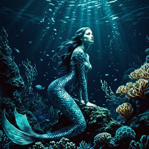 Bioluminescent Mermaid in Ocean Abyss Bioluminescent Mermaid in Ocean Abyss