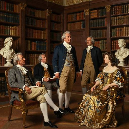 Elegant Aristocrats in Grand Manor Library