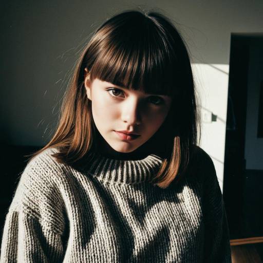 Teenage Girl with Side Swept Bangs in Cozy Sweater