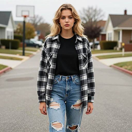 Young Woman in Casual Suburban Style