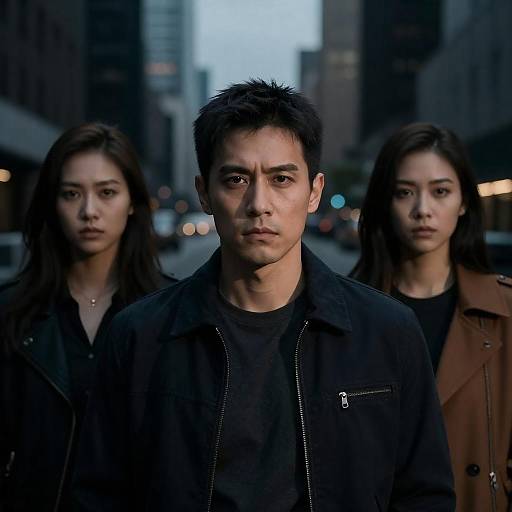 Serious Trio in Urban Nightscape