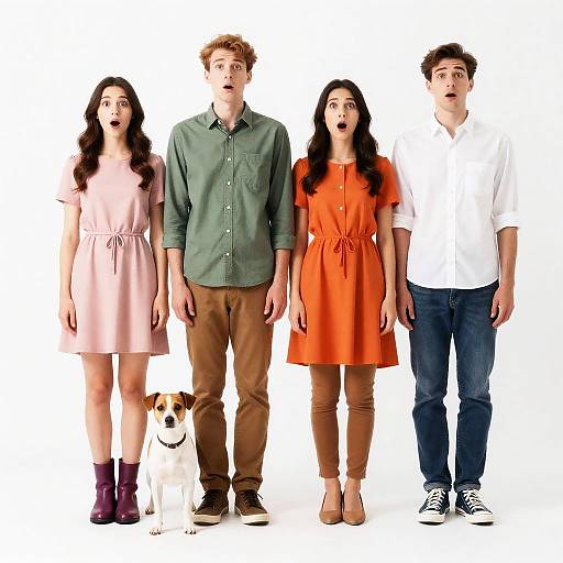 Surprised Group with Dog Portrait