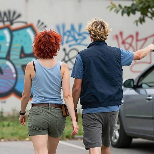 Urban Stroll: Colorful Duo in Graffiti