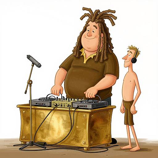 Cartoon DJs Mixing Music