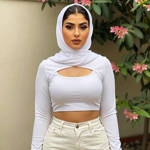 Elegant Woman in White Hijab Outdoors