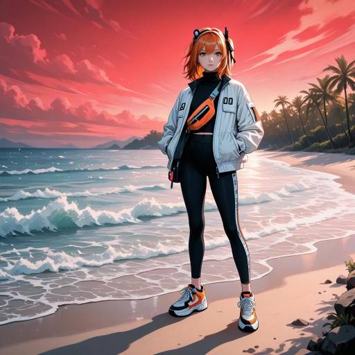 Surreal Beach Scene with Thoughtful Girl