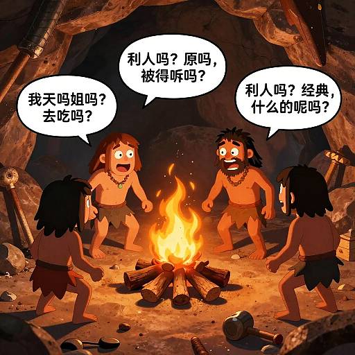 Funny Cavemen Cartoon Scene