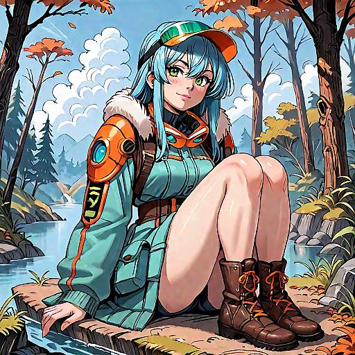Blue-Haired Pilot Girl in Autumn