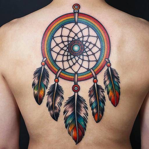 Vibrant Rainbow Dream Catcher Tattoo