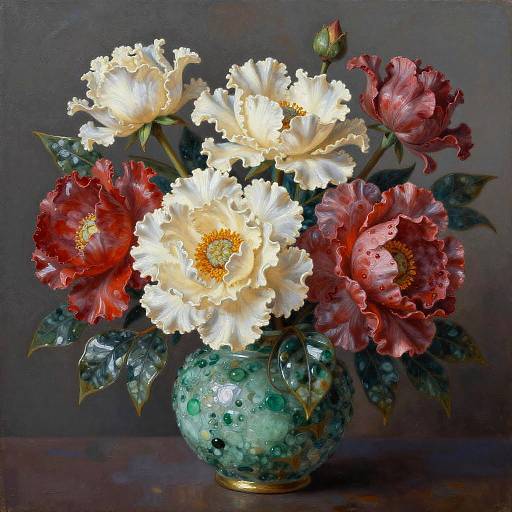 Vivid Ivory and Jade Floral Art