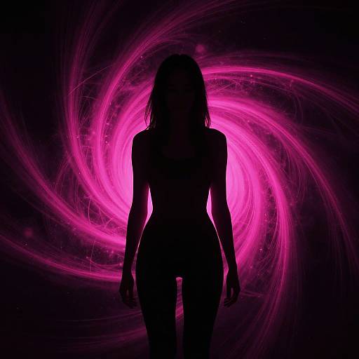 Somber Woman Silhouette in Magenta Portal