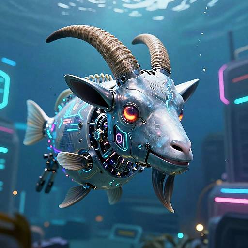 Cyberpunk Robotic Goatfish Underwater