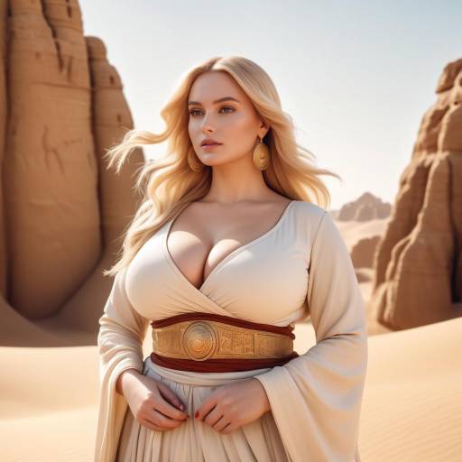 Confident Curvy Woman in Ancient Oasis