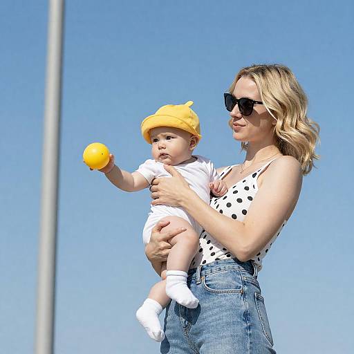 Blonde Mom Holding Baby in Sunshine