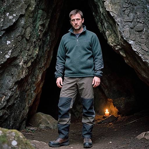 Man at Mountain Cave Entrance