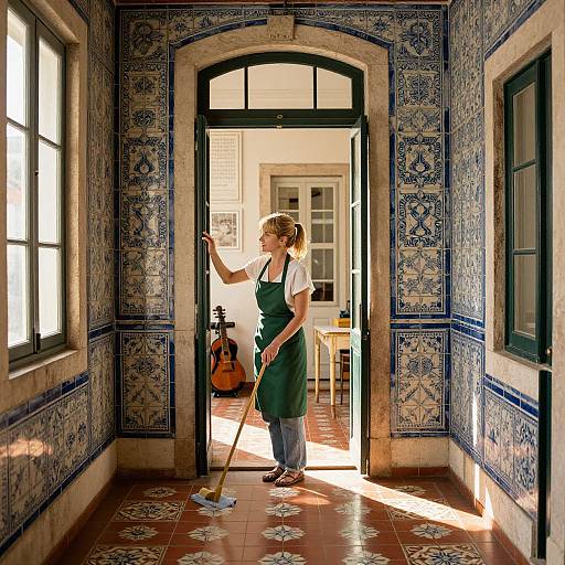 Rustic Lisbon Apartment Cleaning Scene
