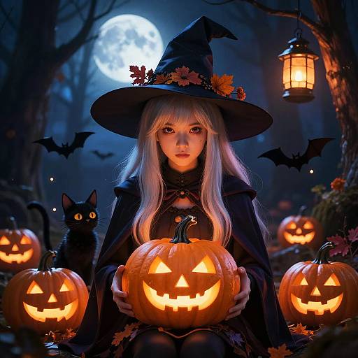 Whimsical Witch in Moonlit Forest