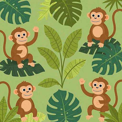 Vibrant Jungle with Playful Monkeys