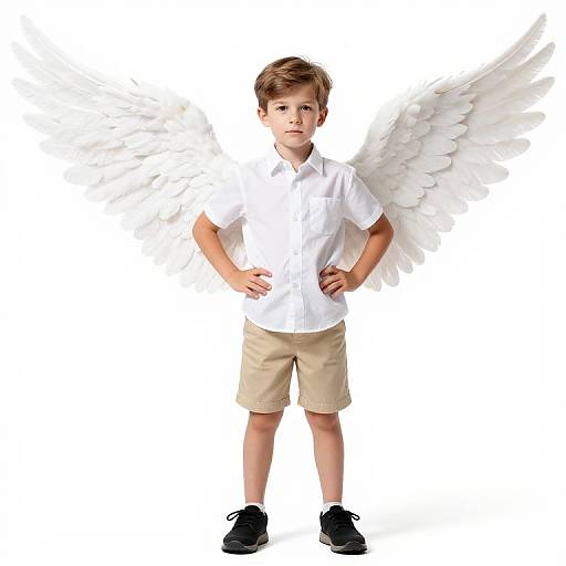 Serious Boy with Feathered Wings